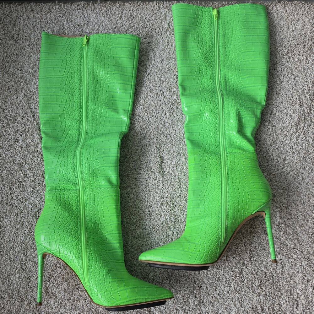 NEW Steve Madden Lime Green Knee High Boots, Size 10 - Picture 4 of 15
